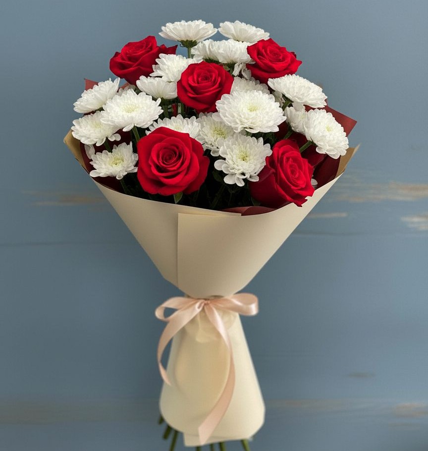 Букет цветов из: Розы и Хризантемы в Шубном