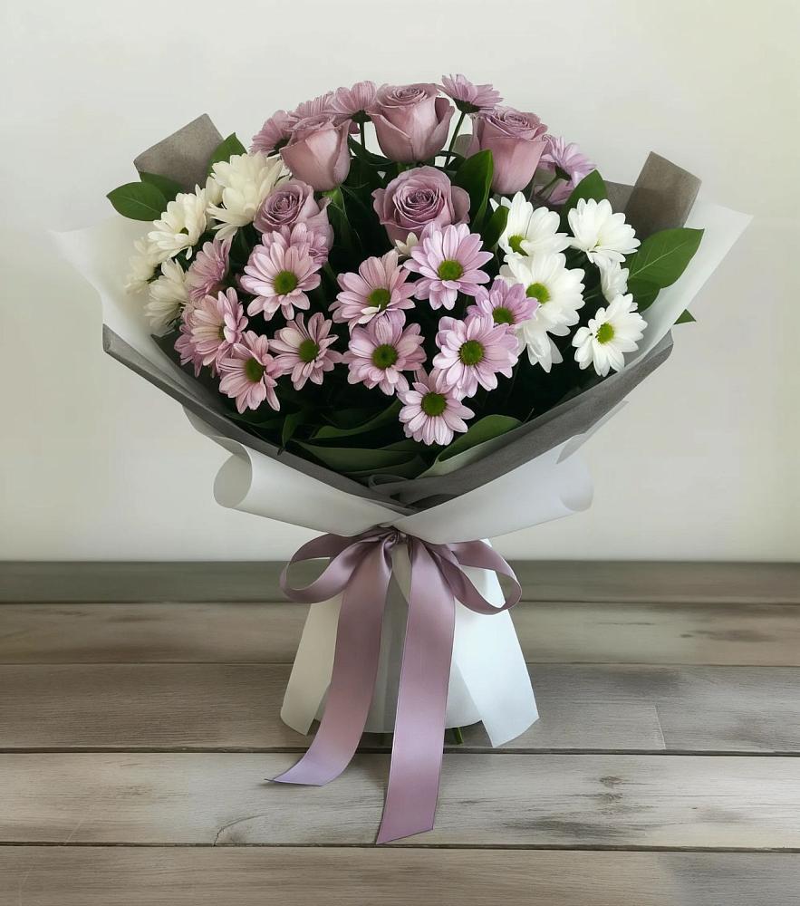 Букет цветов из: Хризантемы и Розы в Шубном