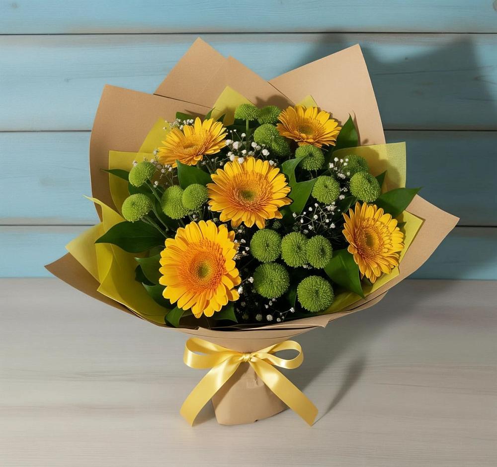 Букет цветов из: Герберы и Хризантемы в Шубном