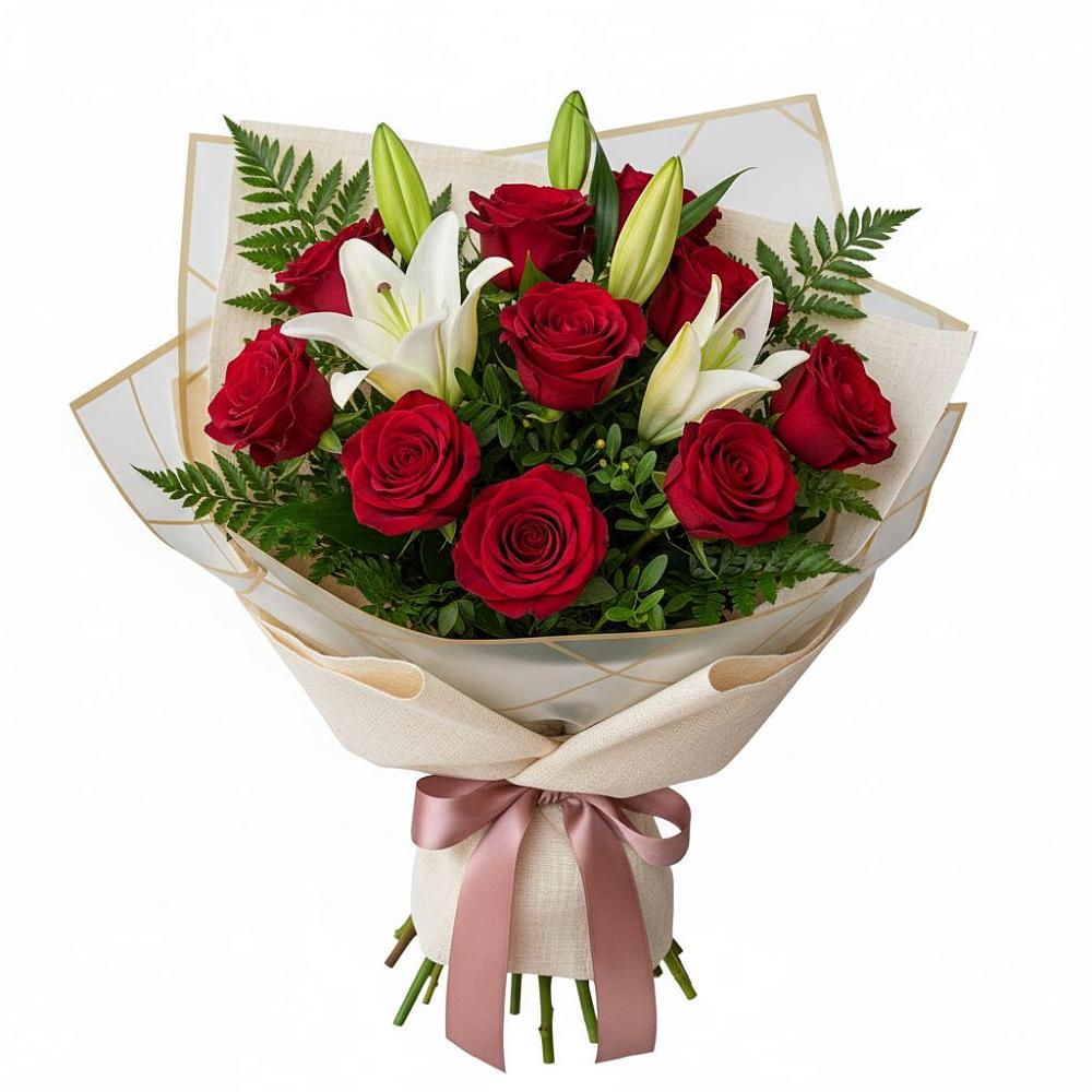 Букет цветов из: Лилии и Розы в Шубном