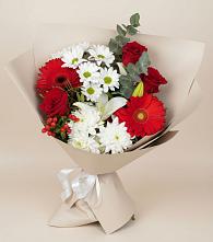 Букет цветов из:  Розы, Хризантемы, Герберы и Лилии в Шубном