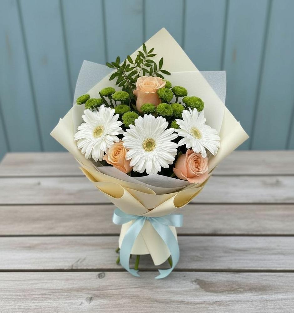 Букет цветов из: Герберы, Розы и Хризантемы в Шубном