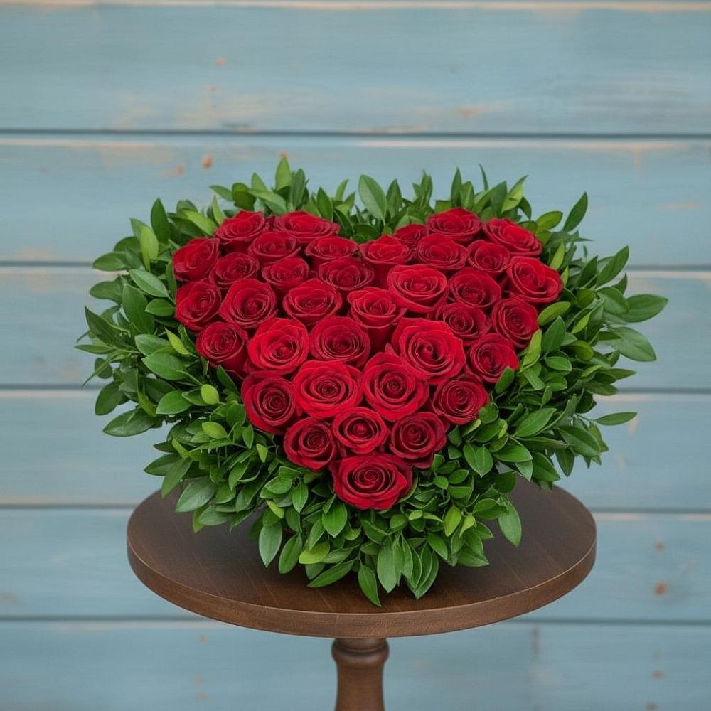 Цветочная композиция из Розы в виде сердца в Шубном