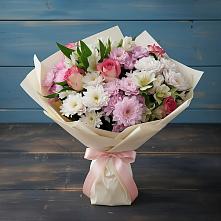 Букет цветов из:  Хризантемы, Альстромерии и Розы в Шубном